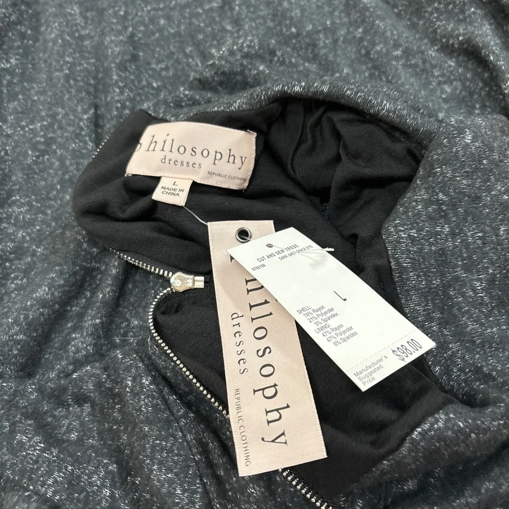 Philosophy Womens Dress Sz L‎ Gray Mock Neck Super Soft A Line Classic NEW